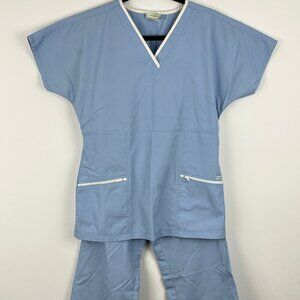 Deauville Nurse Uniform Size XS Top & Pants Blue Short Sleeve V Neck Pockets